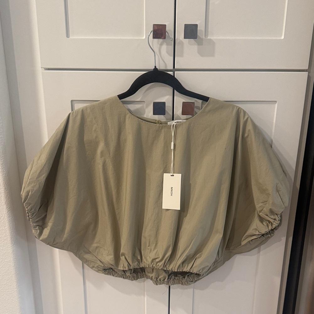 Mikoh Olive Balloon-Sleeve Cropped Top